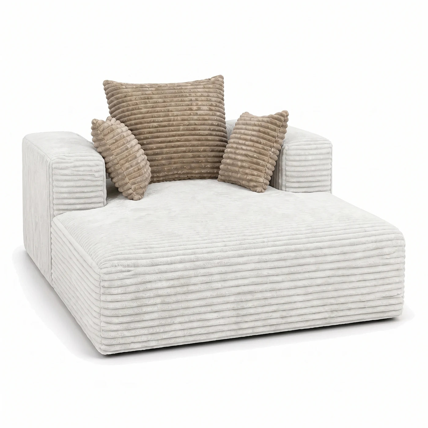 #BlancCrème Méridienne Ampio Bed blanc crème en velours côtelé, vue de trois quarts droite, velours à grosse côte