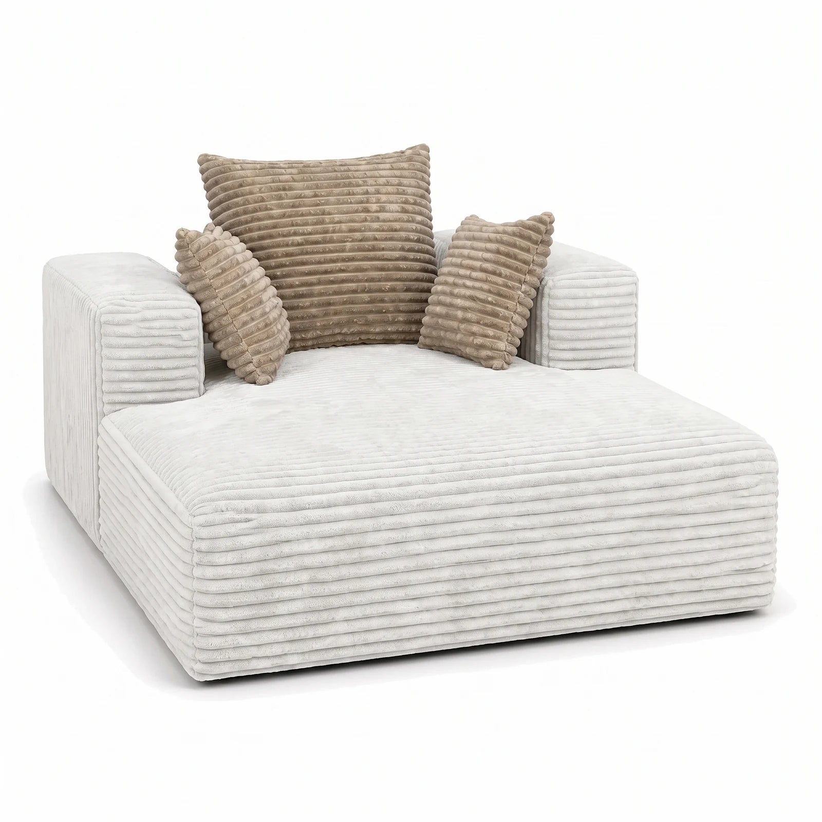 #BlancCrème Méridienne Ampio Bed blanc crème en velours côtelé, vue de trois quarts droite, velours à grosse côte