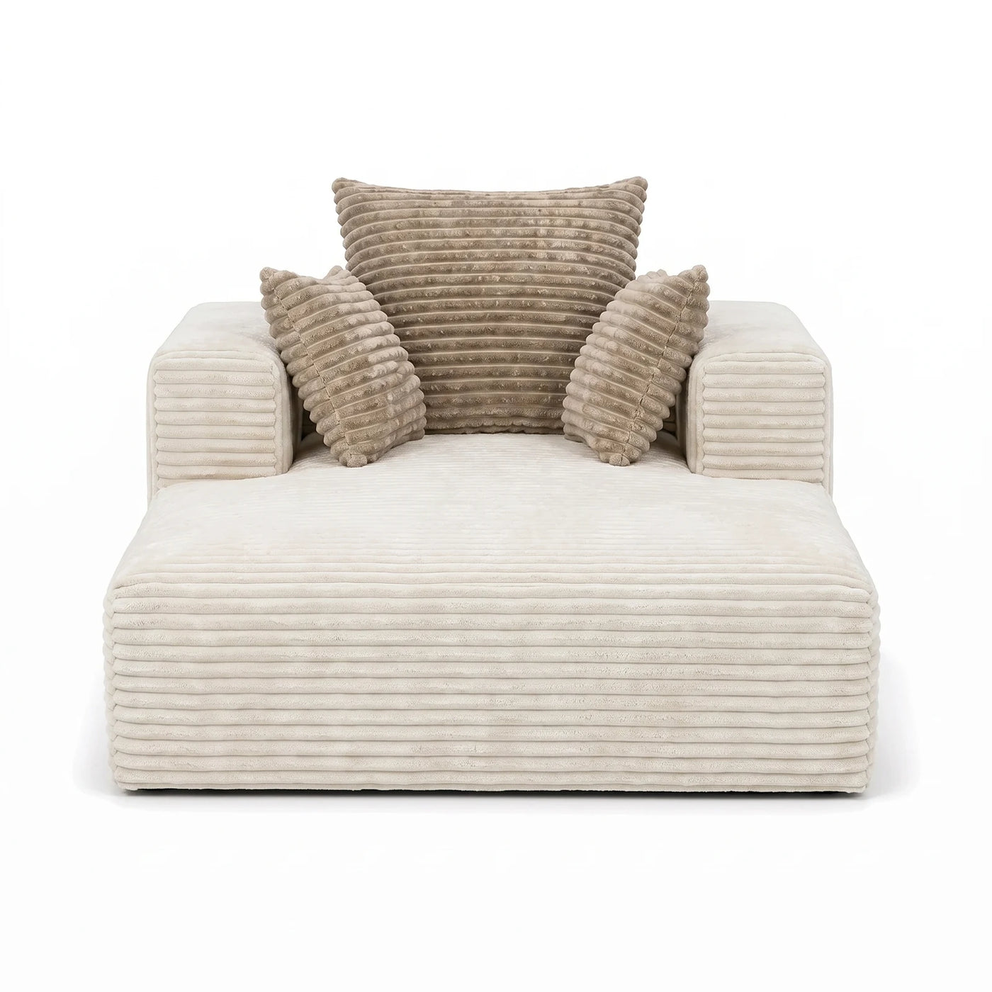 #BlancCrème Méridienne Ampio Bed blanc crème en velours côtelé, vue de face, assise de 118 cm de profondeur