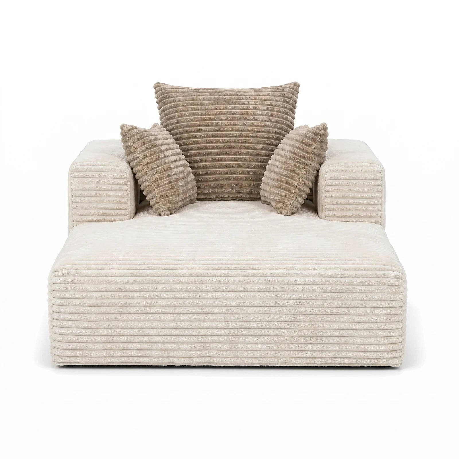 #BlancCrème Méridienne Ampio Bed blanc crème en velours côtelé, vue de face, assise de 118 cm de profondeur