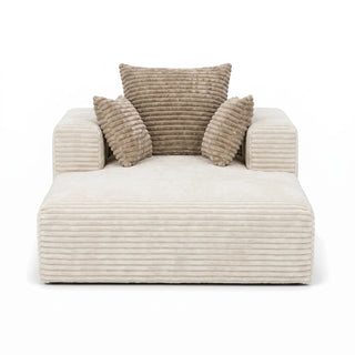 #BlancCrème Méridienne Ampio Bed blanc crème en velours côtelé, vue de face, assise de 118 cm de profondeur