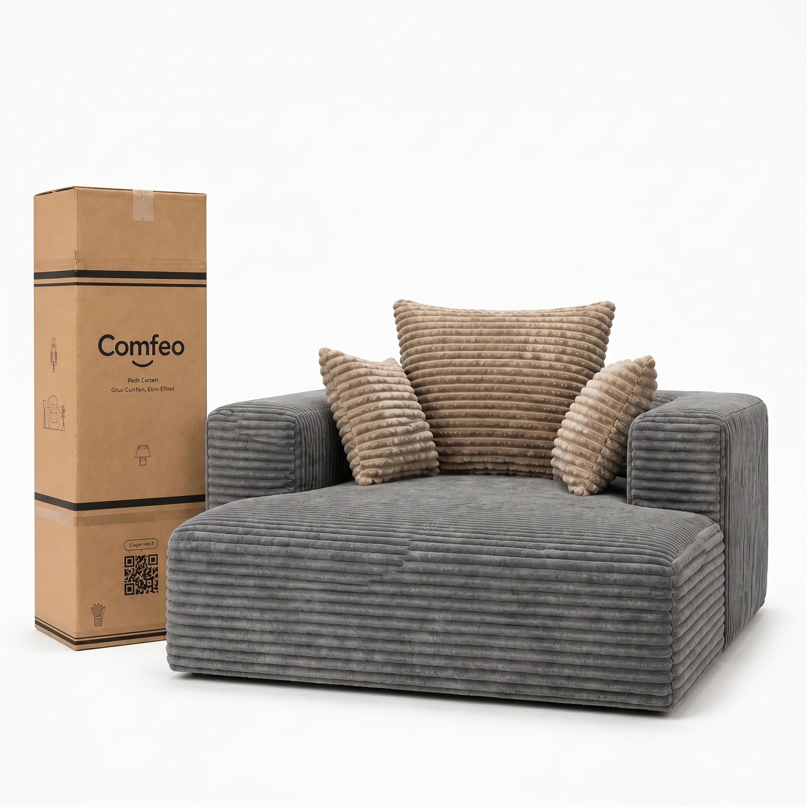 #Gris Méridienne Ampio Bed gris en velours côtelé, livrée compressée dans un seul carton de 45 x 40 x 128 cm