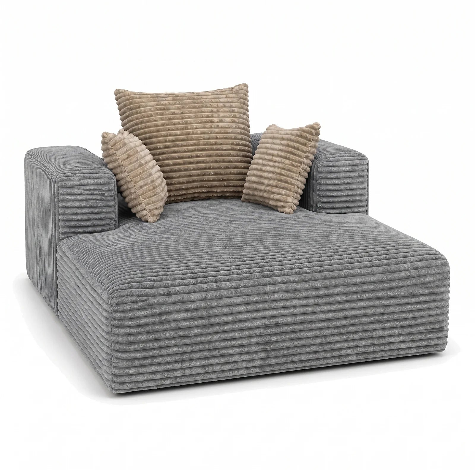 #Gris Méridienne Ampio Bed gris en velours côtelé, vue de trois quarts droite, velours à grosse côte
