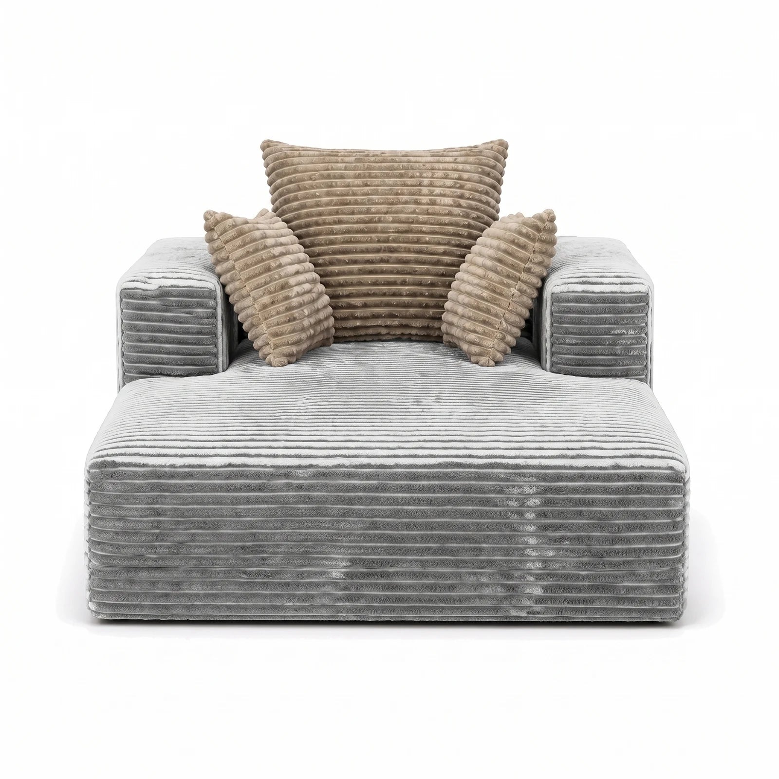 #Gris Méridienne Ampio Bed gris en velours côtelé, vue de face, assise de 118 cm de profondeur