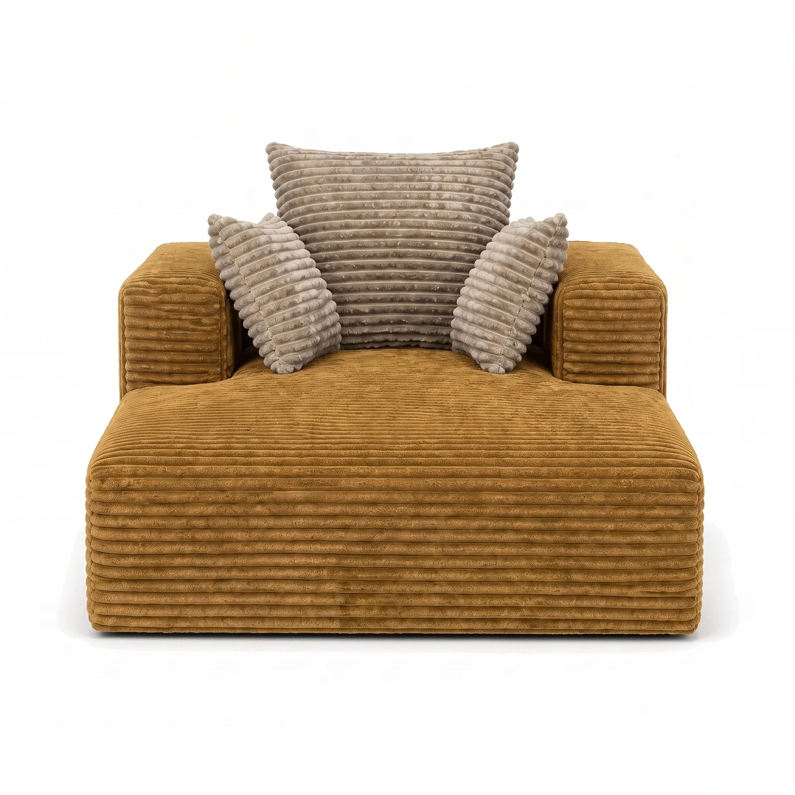 #JauneMoutarde Méridienne Ampio Bed jaune moutarde en velours côtelé, vue de face, assise de 118 cm de profondeur