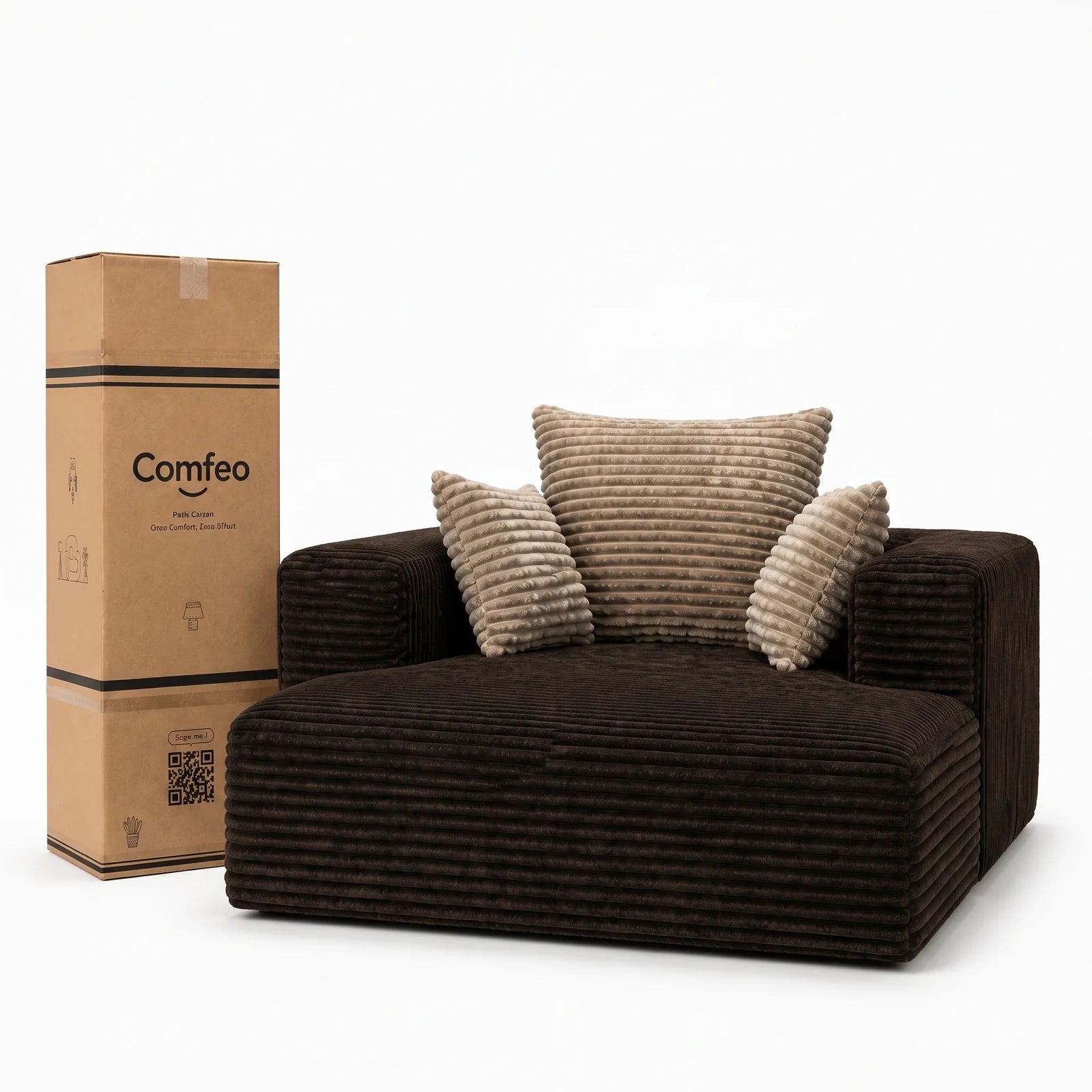 #Marron Méridienne Ampio Bed marron en velours côtelé, livrée compressée dans un seul carton de 45 x 40 x 128 cm