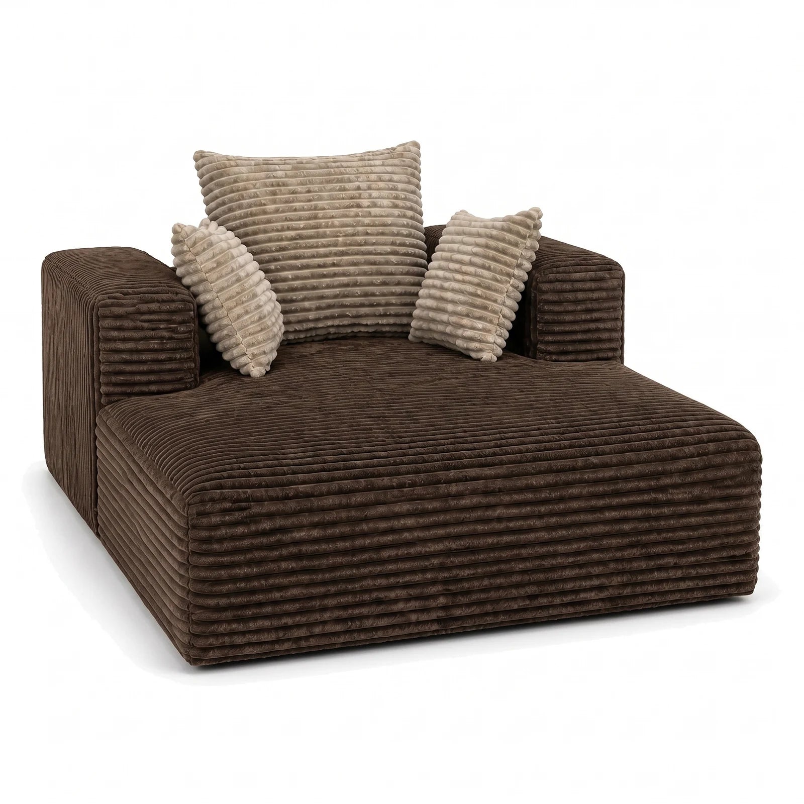 #Marron Méridienne Ampio Bed marron en velours côtelé, vue de trois quarts droite, velours à grosse côte