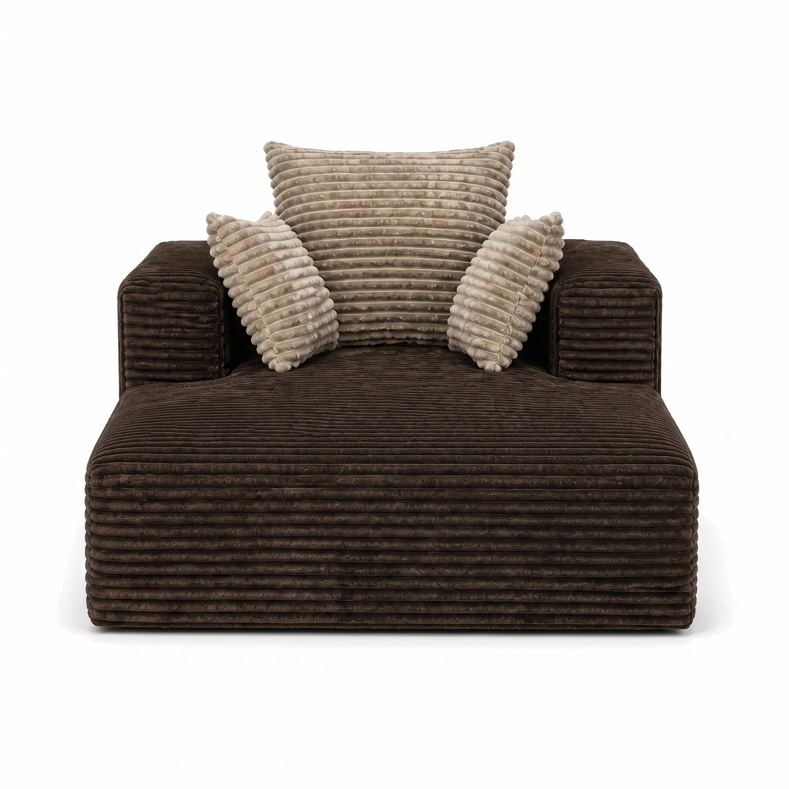 #Marron Méridienne Ampio Bed marron en velours côtelé, vue de face, assise de 118 cm de profondeur