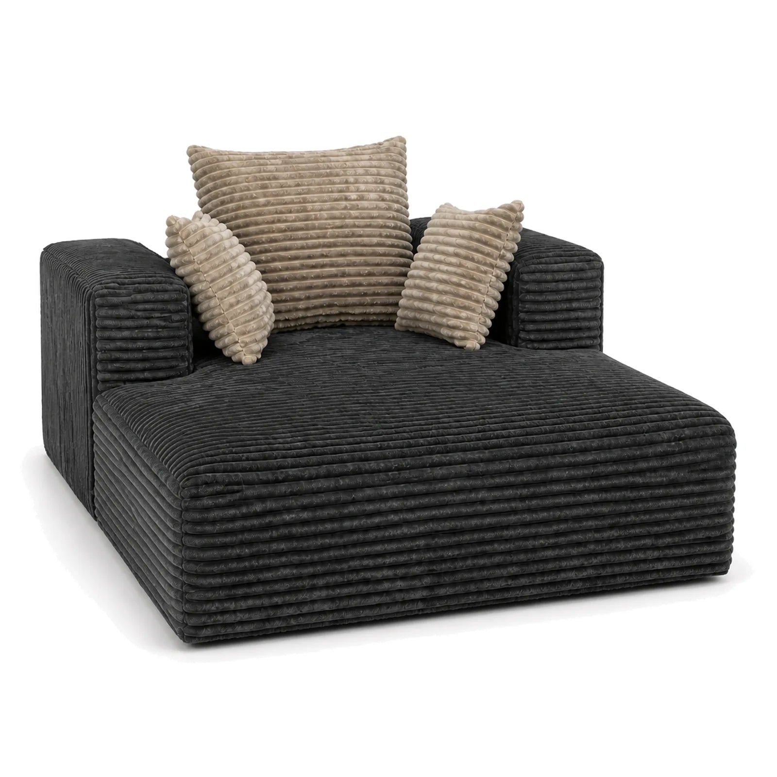 #Noir Méridienne Ampio Bed noir en velours côtelé, vue de trois quarts droite, velours à grosse côte
