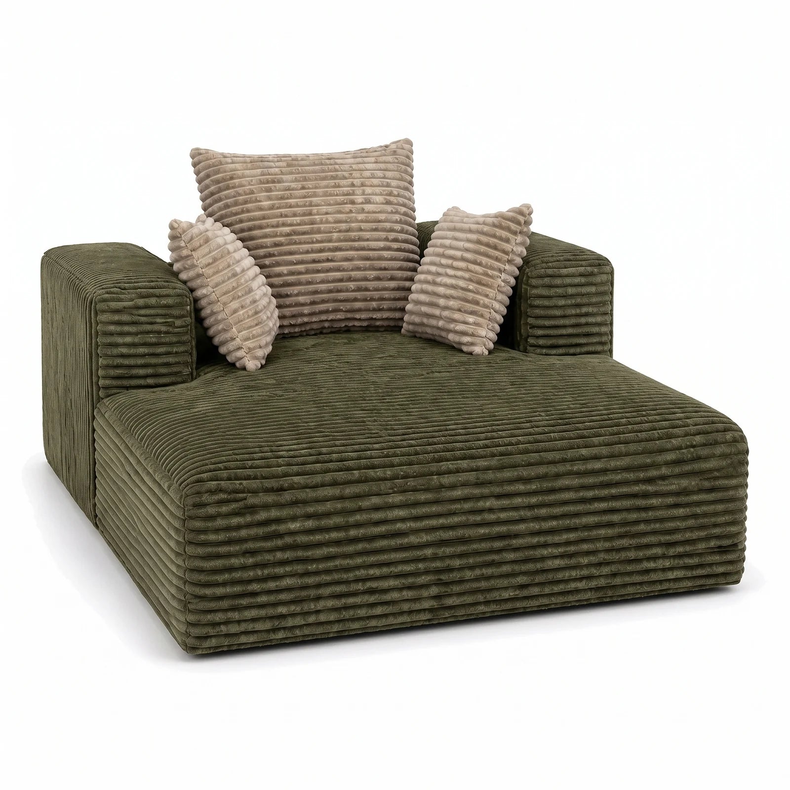 #VertKaki Méridienne Ampio Bed vert kaki en velours côtelé, vue de trois quarts droite, velours à grosse côte