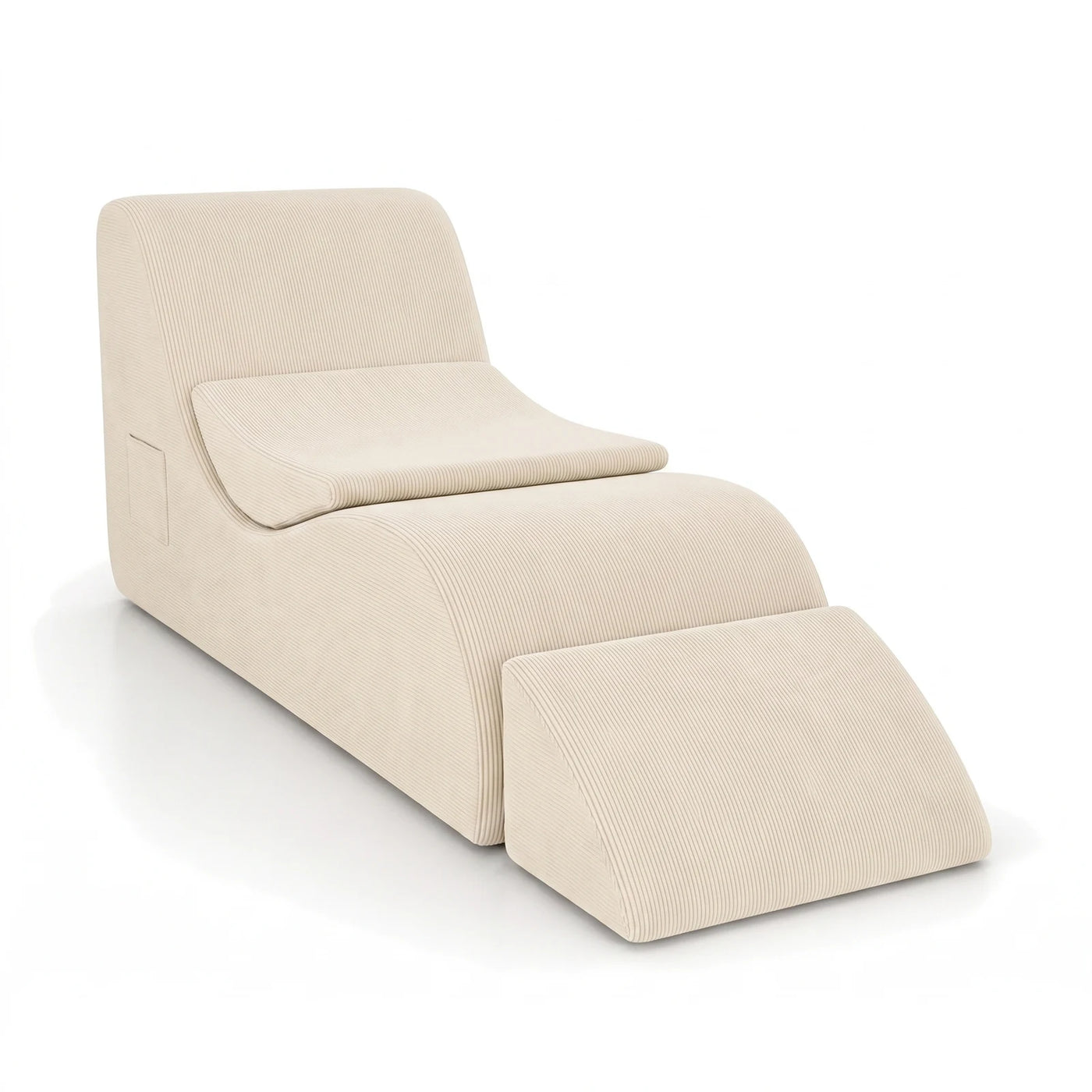#BlancCrème Méridienne Wave Lounger blanc crème, vue de trois quarts droite avec son repose-pieds