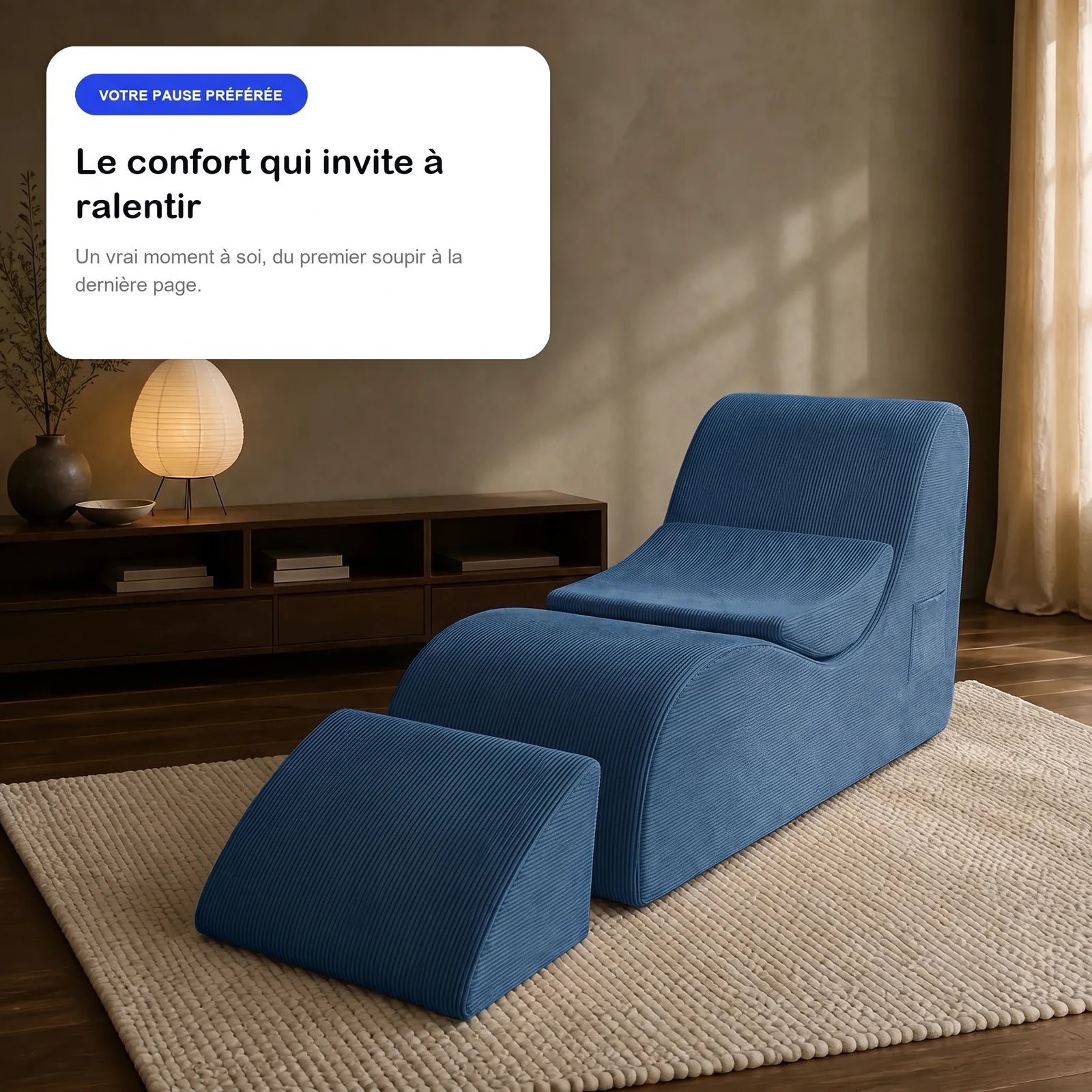 #Bleu Méridienne Wave Lounger bleu, en situation, ambiance détente