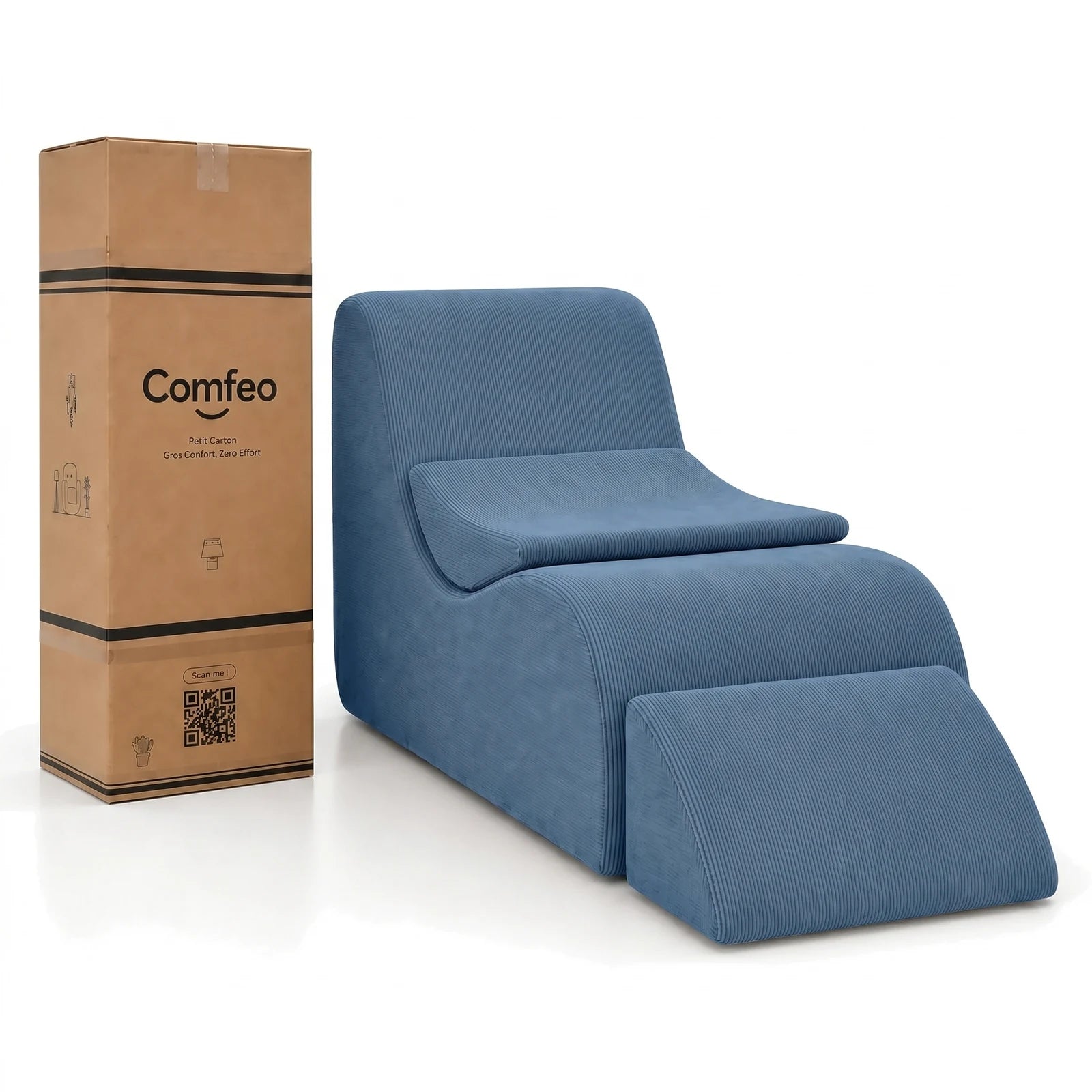 #Bleu Méridienne Wave Lounger bleu, livrée compressée dans un seul carton de 30 x 30 x 93 cm