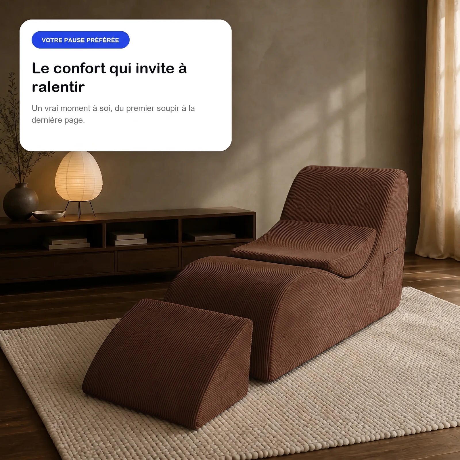 #Marron Méridienne Wave Lounger marron, en situation, ambiance détente
