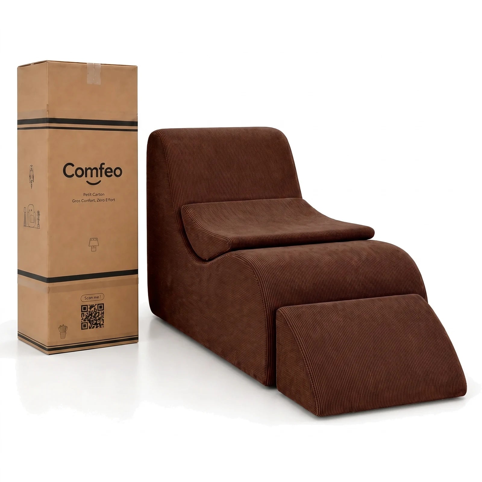 #Marron Méridienne Wave Lounger marron, livrée compressée dans un seul carton de 30 x 30 x 93 cm