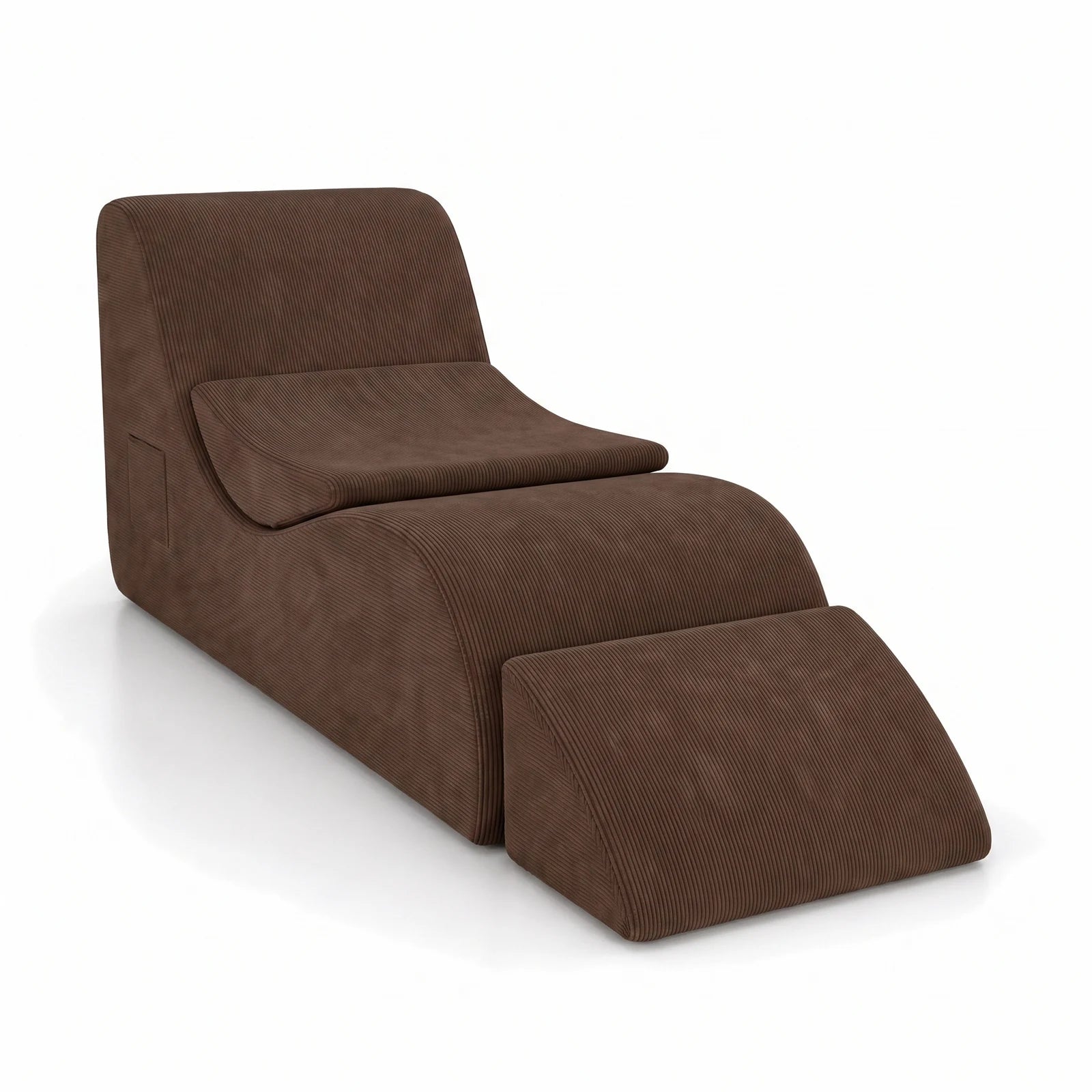 #Marron Méridienne Wave Lounger marron, vue de trois quarts droite avec son repose-pieds