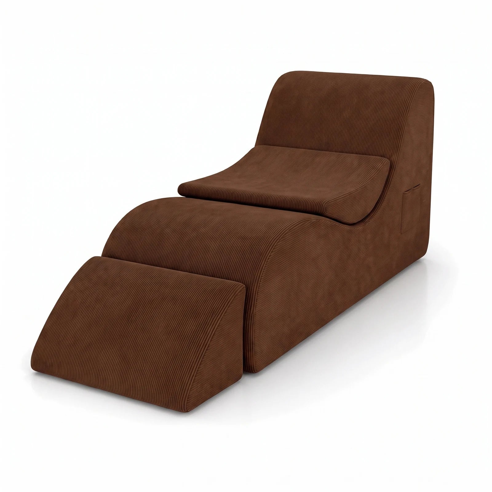 #Marron Méridienne Wave Lounger marron, vue de trois quarts gauche, profil continu