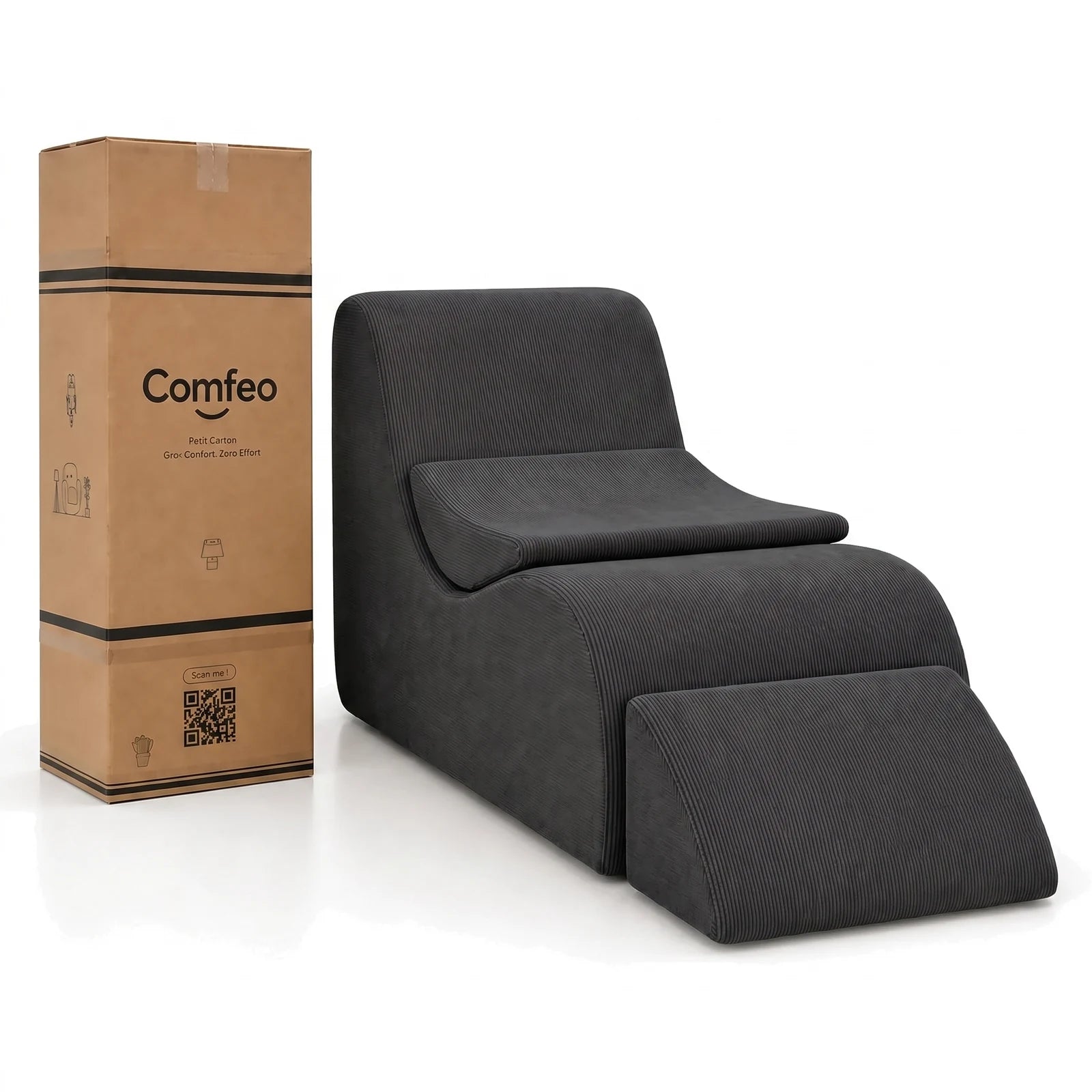 #Noir Méridienne Wave Lounger noir, livrée compressée dans un seul carton de 30 x 30 x 93 cm