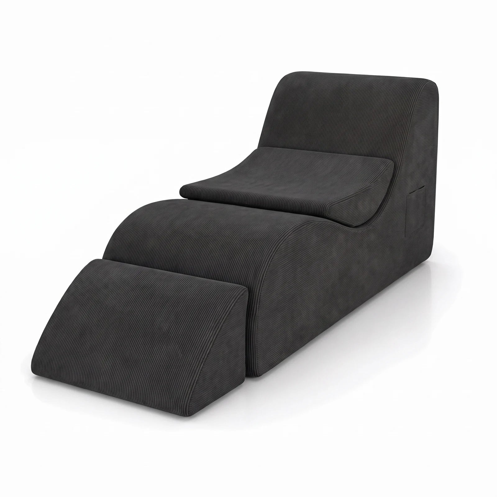 #Noir Méridienne Wave Lounger noir, vue de trois quarts gauche, profil continu