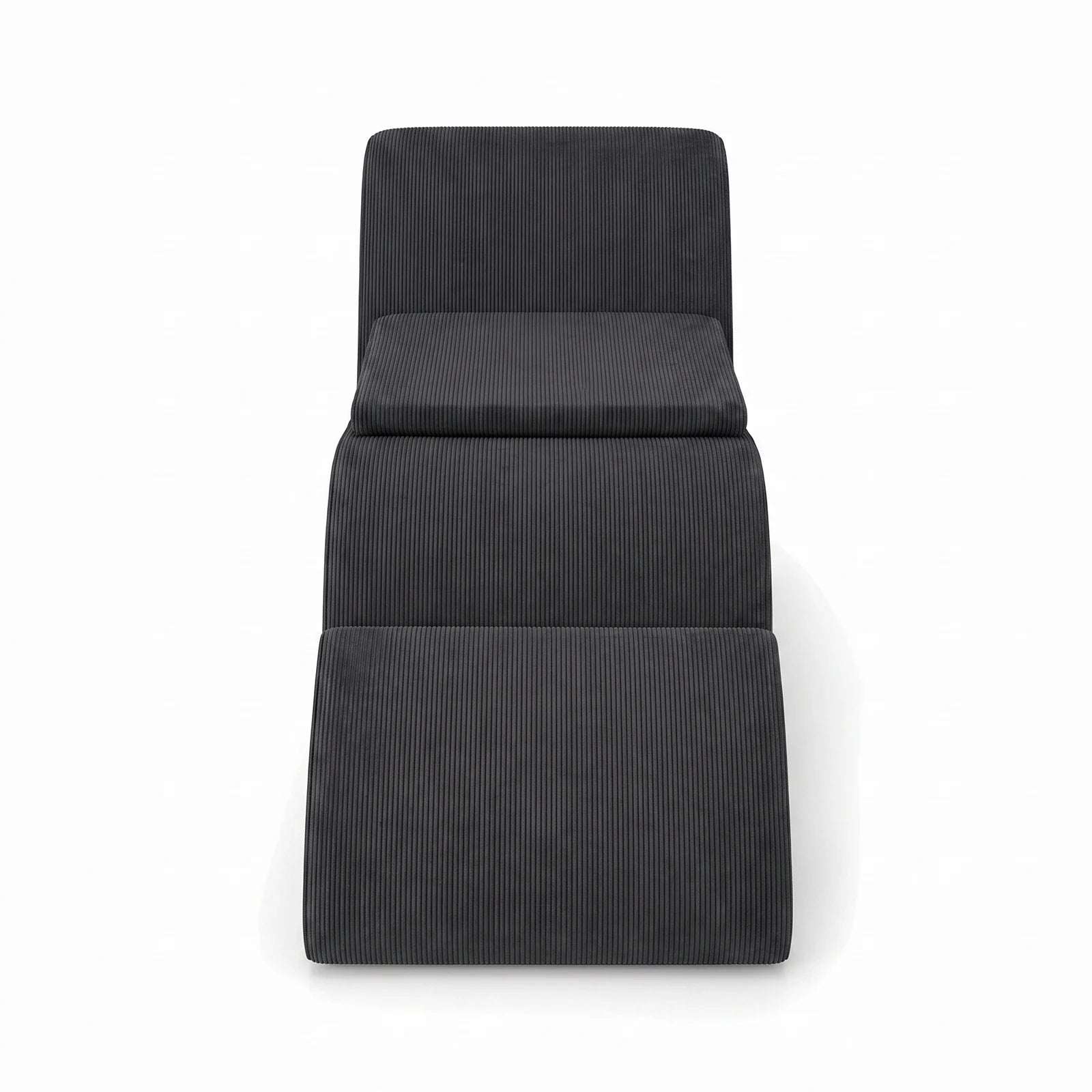 #Noir Méridienne Wave Lounger noir, vue de face, chaise longue à la ligne ondulée
