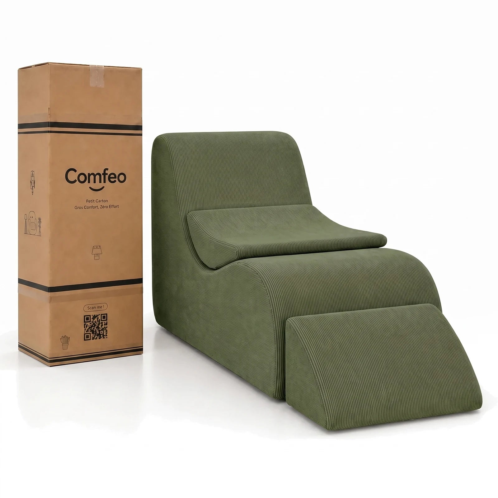 #Vert Méridienne Wave Lounger vert, livrée compressée dans un seul carton de 30 x 30 x 93 cm