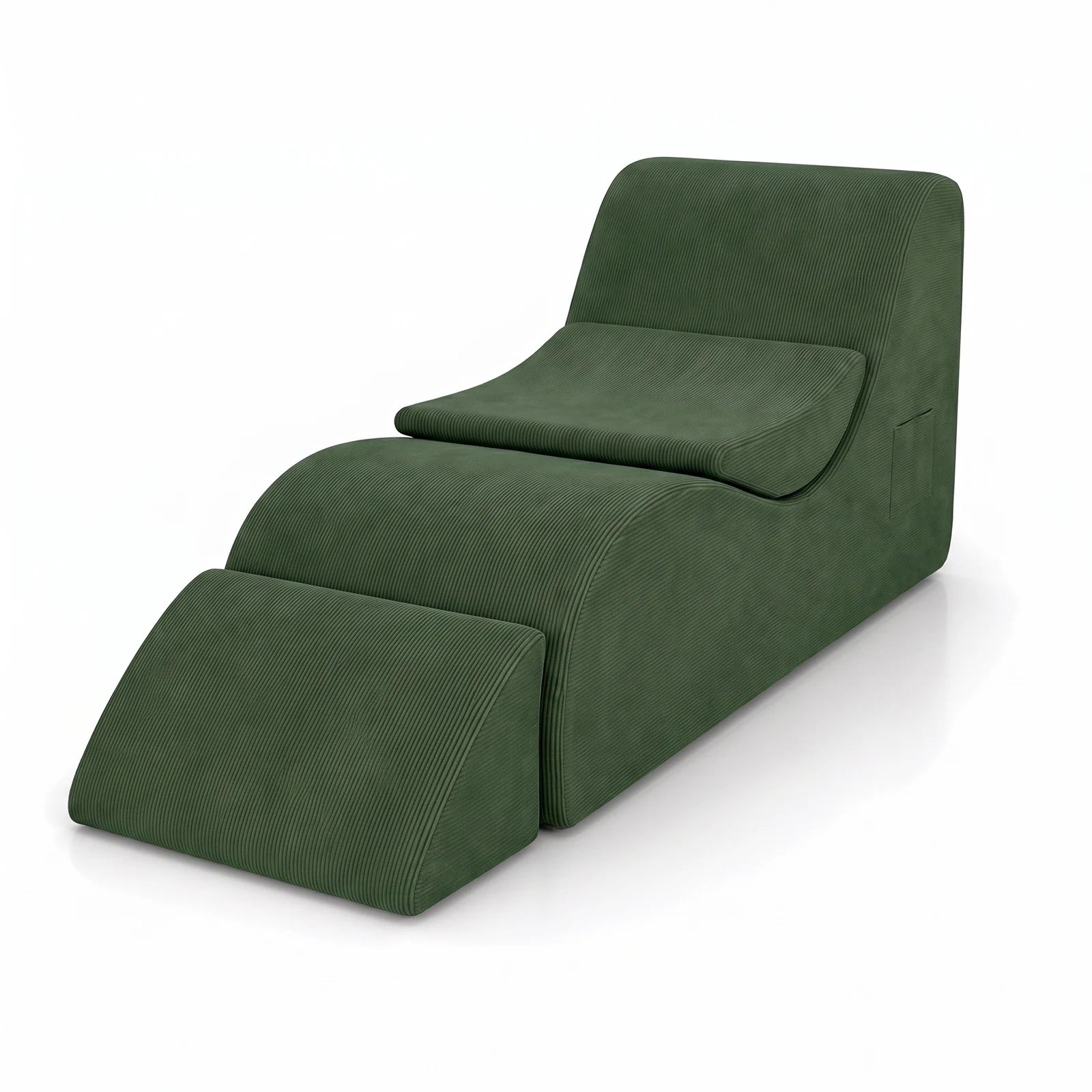#Vert Méridienne Wave Lounger vert, vue de trois quarts gauche, profil continu