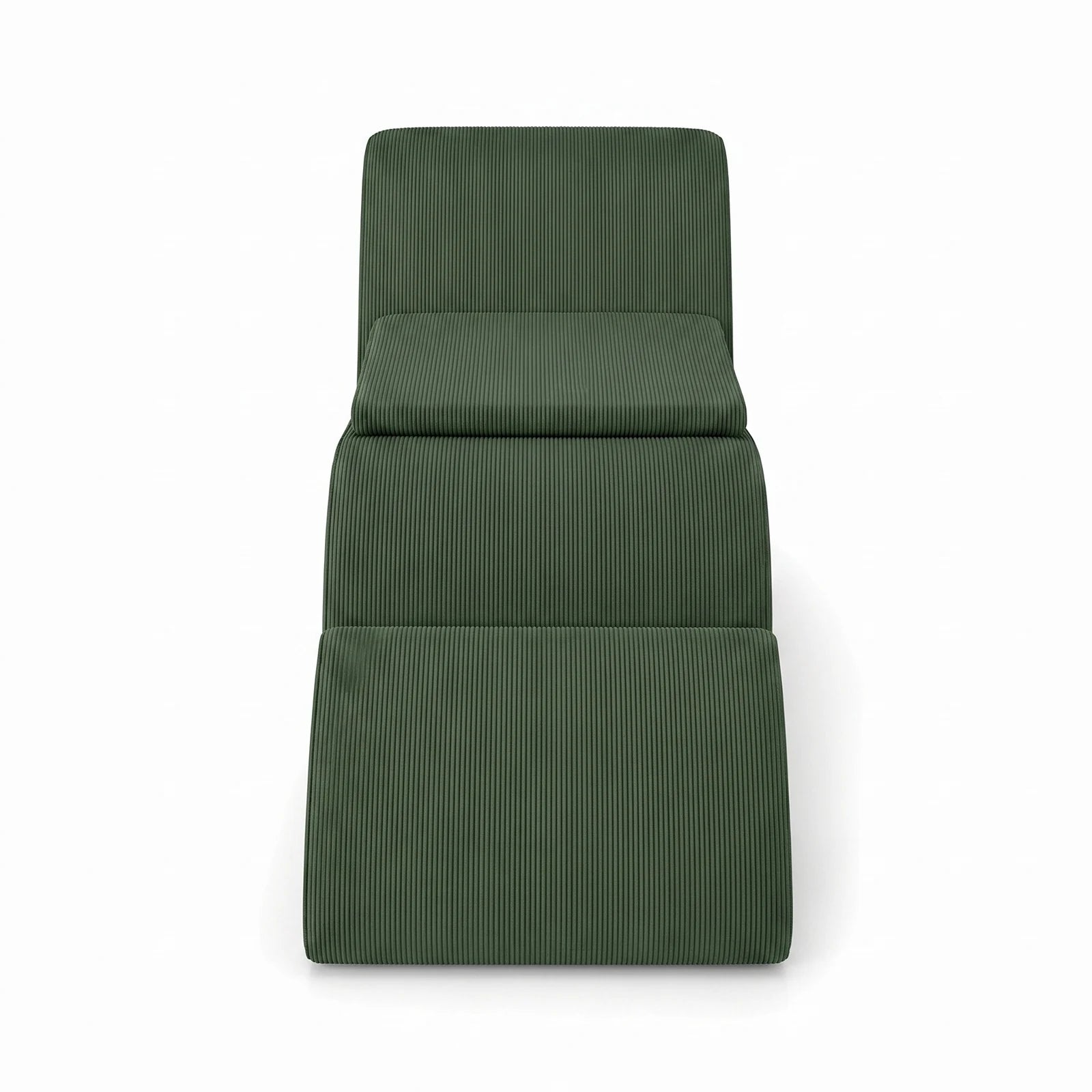 #Vert Méridienne Wave Lounger vert, vue de face, chaise longue à la ligne ondulée